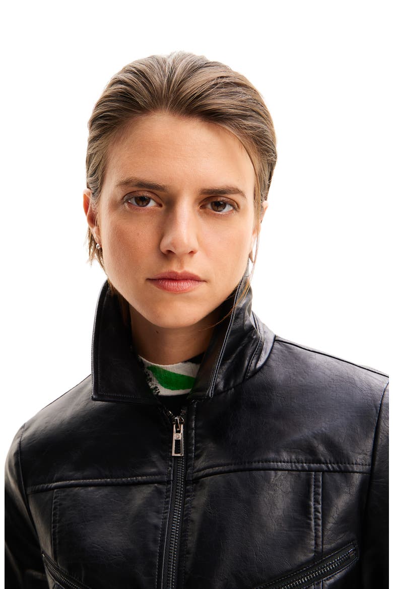 Retro Faux Leather Biker Jacket, Alternate, color, BLACK