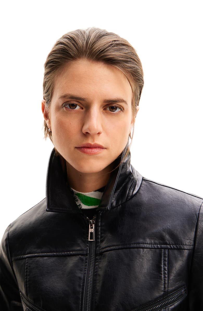 Desigual Retro Faux Leather Biker Jacket, Alternate, color,