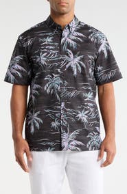 Kahala He'e Nalu Print Short Sleeve Cotton Button-Down Shirt