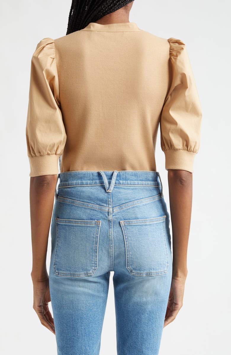 Veronica Beard Coralee Puff Sleeve Stretch Cotton Henley Top, Alternate, color, 