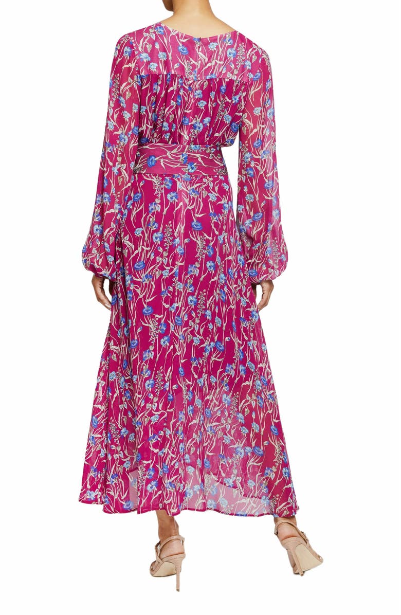 Santorelli Aubree Long Sleeve Midi Dress in Floral Printed Georgette, Alternate, color, Dark Magenta