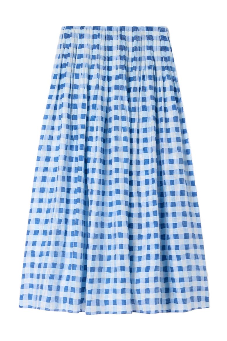 Long gingham linen skirt, Alternate, color, Blu / white