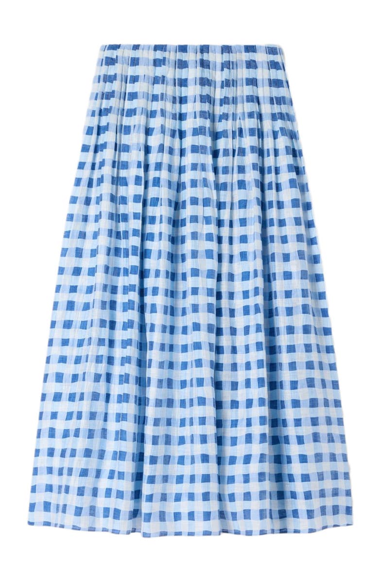 SANDRO Long gingham linen skirt, Alternate, color, Blu / White