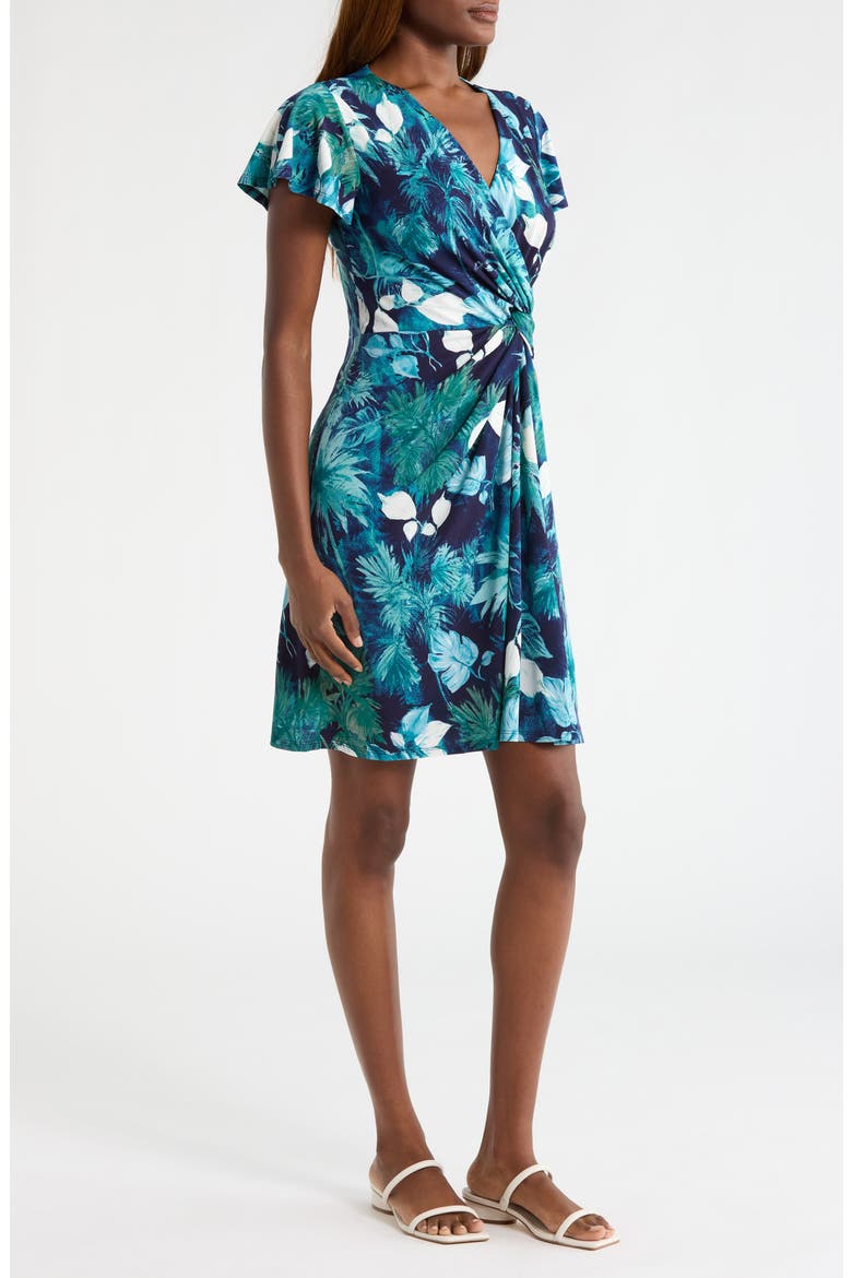 Sophia Serene Palms Flutter Sleeve Faux Wrap Dress, Alternate, color, COASTLINE