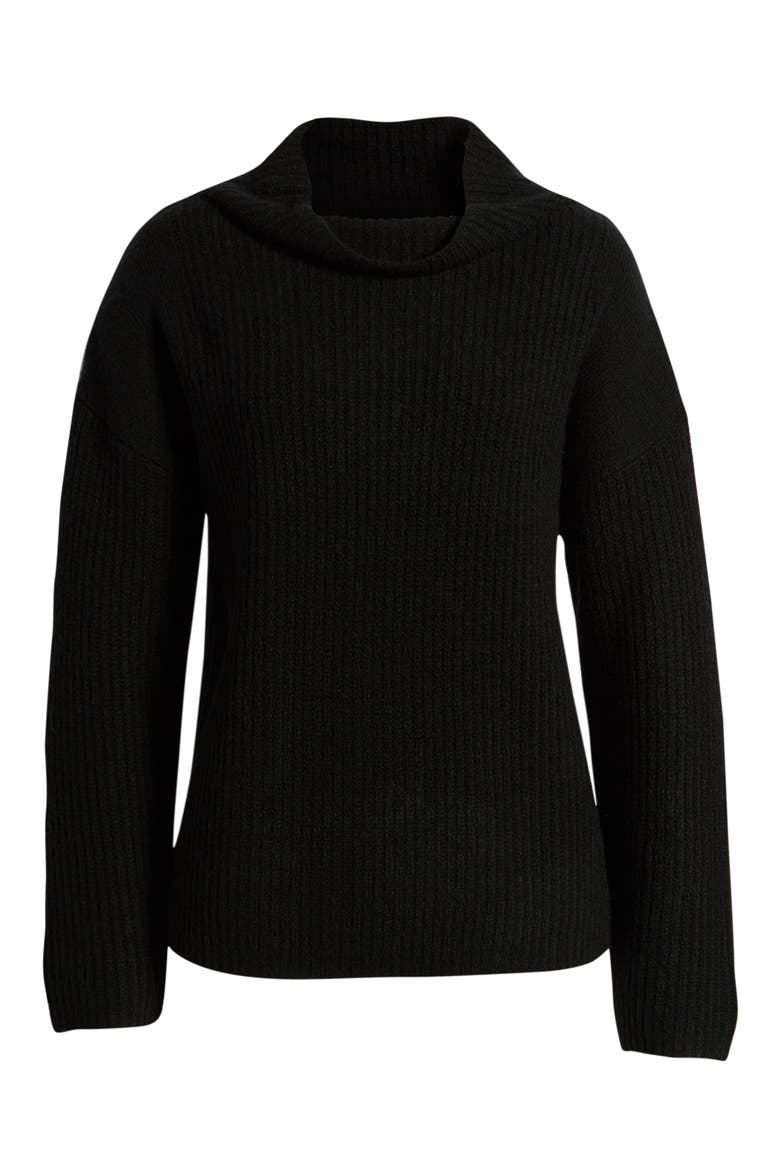 Rib Funnel Neck Sweater, Alternate, color, BLACK