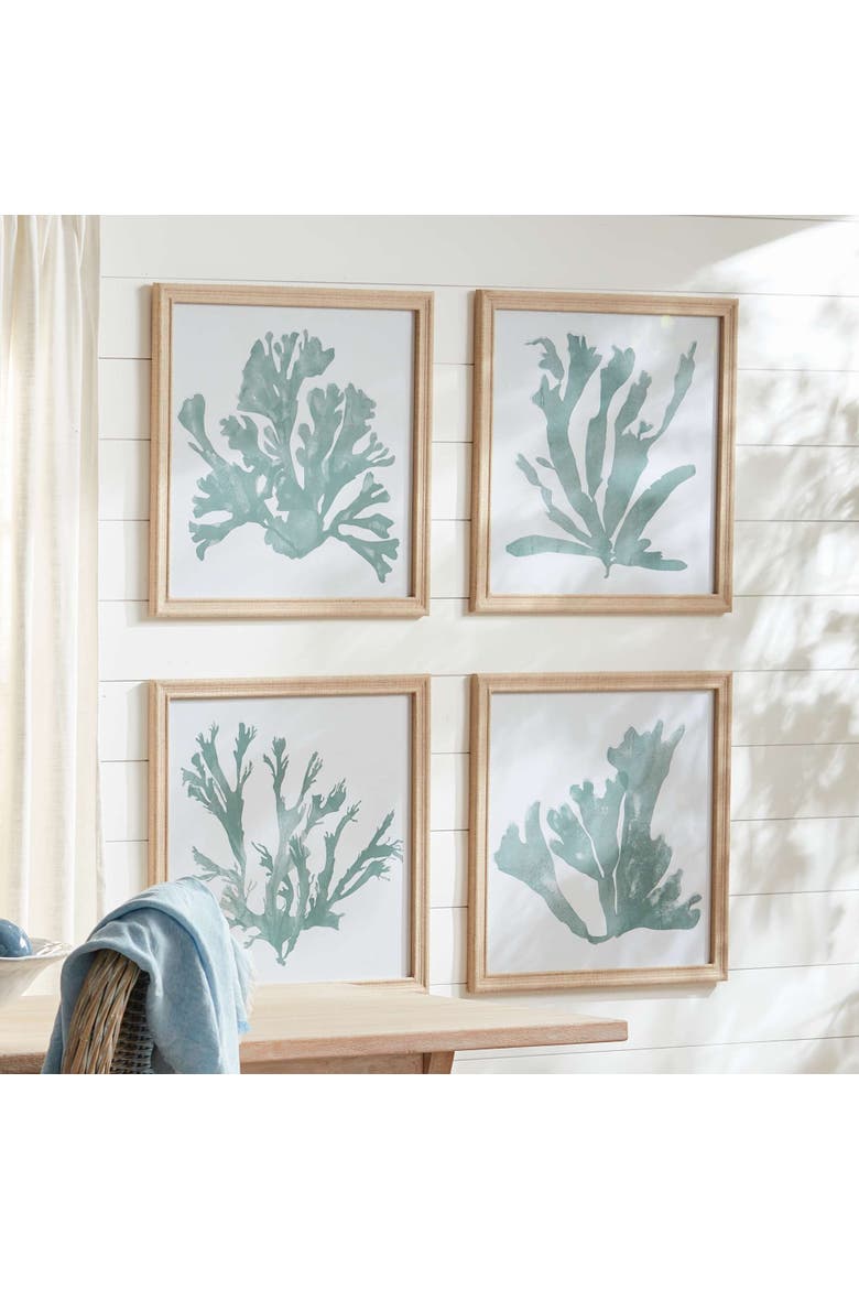 Coral Silhouettes In Soft Green Set Of 4, Alternate, color, Blue