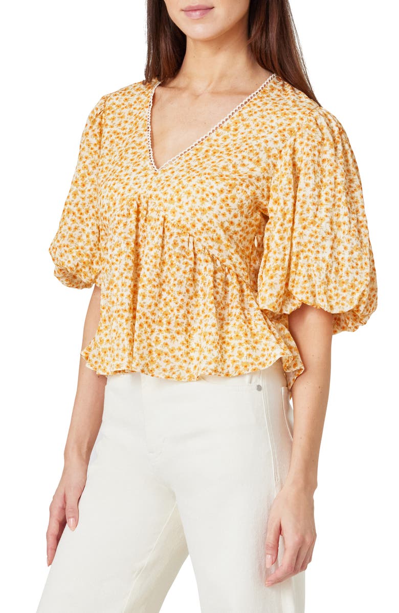 Habitual Floral Balloon Elbow Sleeve Cotton Top, Alternate, color, Oak Buff Floral