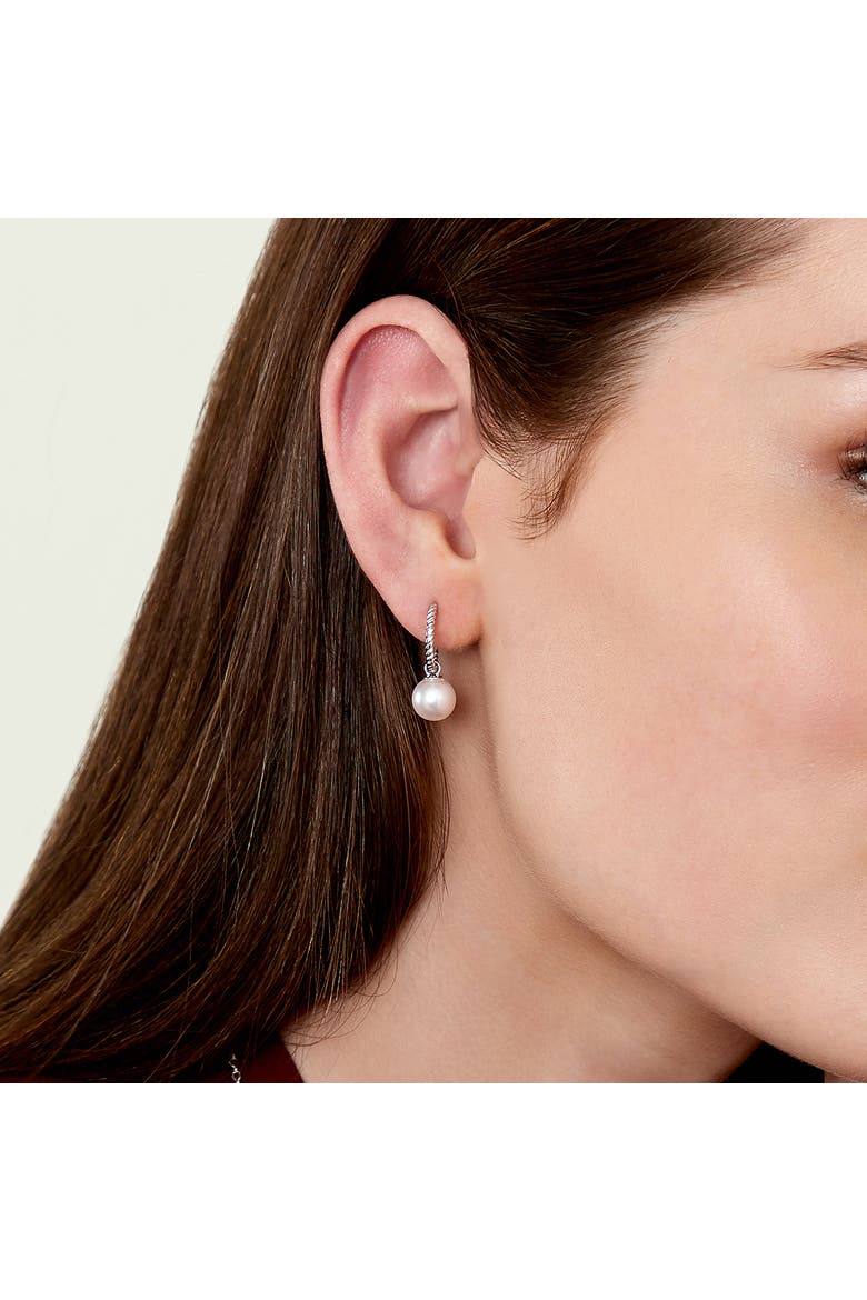 Japanese Akoya Pearl Hoop Via Earrings, Alternate, color, White Gold