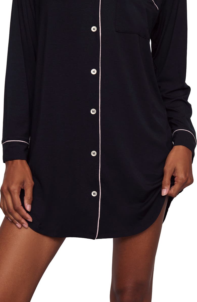 Eberjey Gisele Jersey Knit Sleep Shirt, Alternate, color, Black/ Sorbet Pink