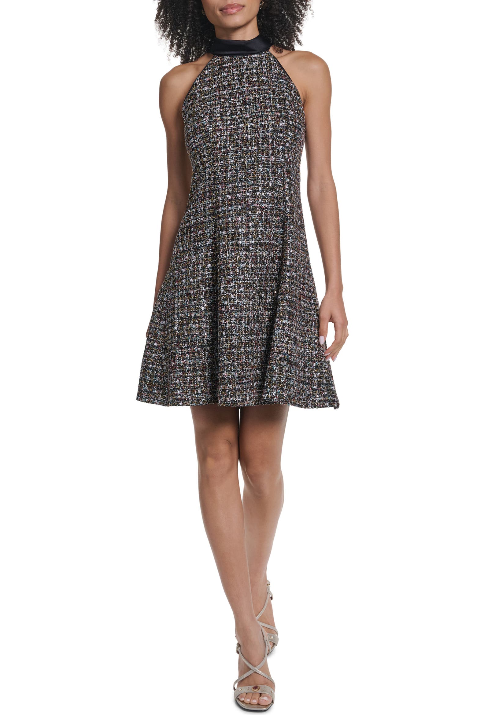 Code For Invert Colors Karl KARL LAGERFELD PARIS Satin Collar Tweed Fit & Flare Dress (Women ...