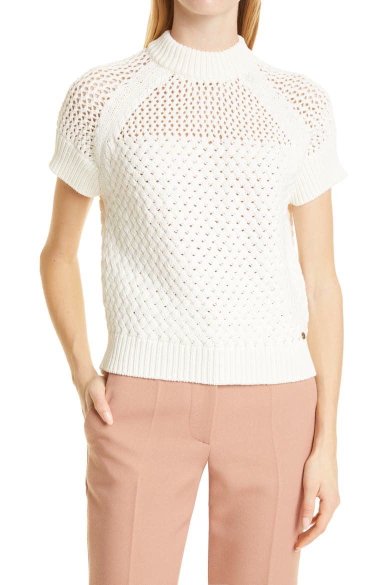 Stena Basket Stitch Cotton Blend Sweater, Main, color, WHITE