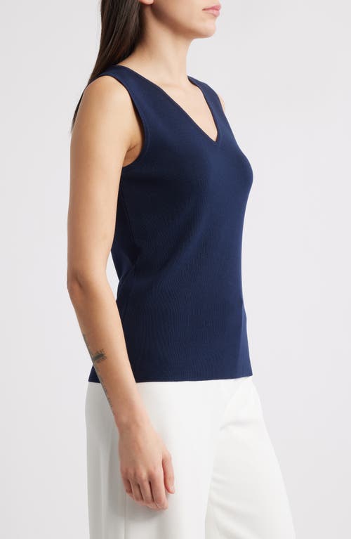 Tahari Asl V-neck Sweater Tank In Navy