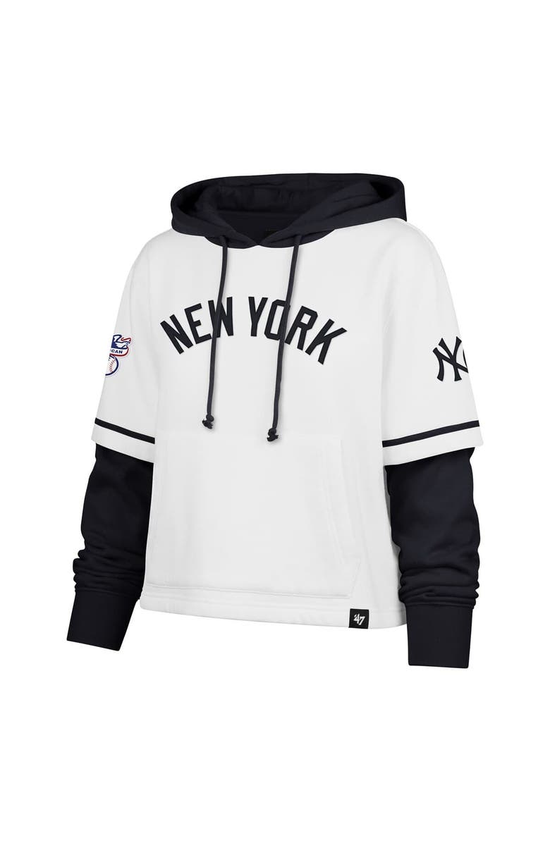 '47 Women's '47 White New York Yankees Trifecta Shortstop Cropped Pullover Hoodie, Alternate, color, White