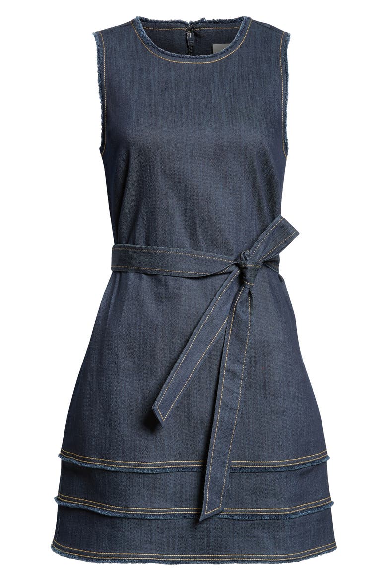 Mindie Sleeveless Tie Waist Denim Minidress, Alternate, color, INDIGO