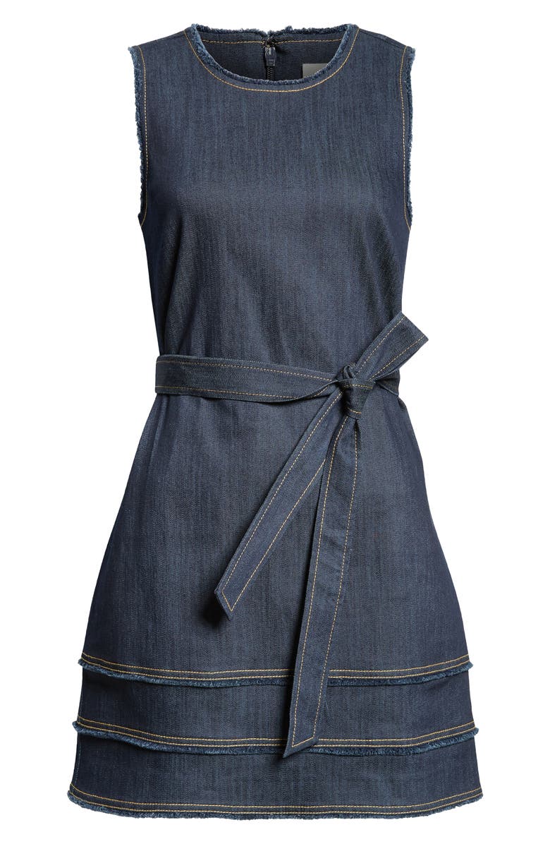 Cinq à Sept Mindie Sleeveless Tie Waist Denim Minidress, Alternate, color, Indigo