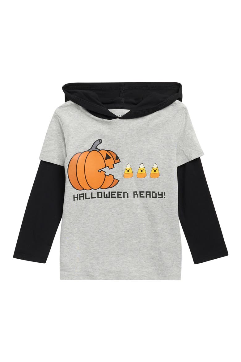 Kids' Halloween Graphic Hooded Long Sleeve T-Shirt, Main, color, GREY PUMPKIN