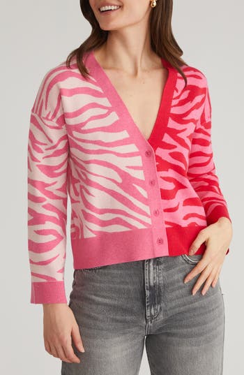 525 Nicole Tiger Stripe Cardigan In Pink