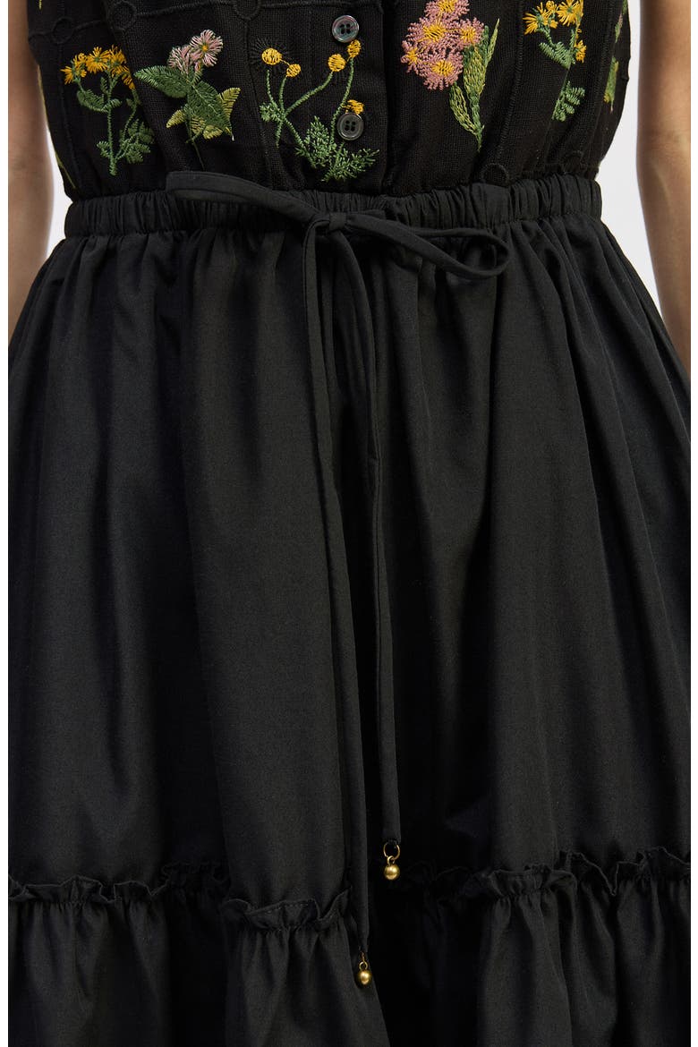 Lia Embroidered Tie Waist Sleeveless Midi Dress, Alternate, color, BLACK MULTI