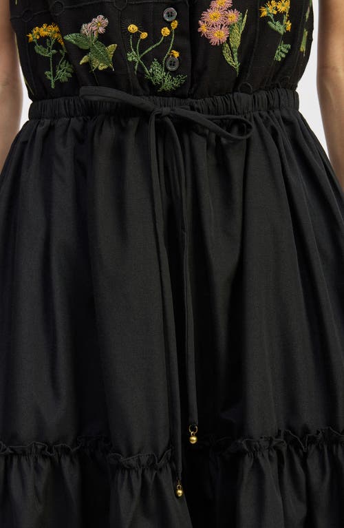 Jacquie The Label Lia Embroidered Tie Waist Sleeveless Midi Dress In Multi