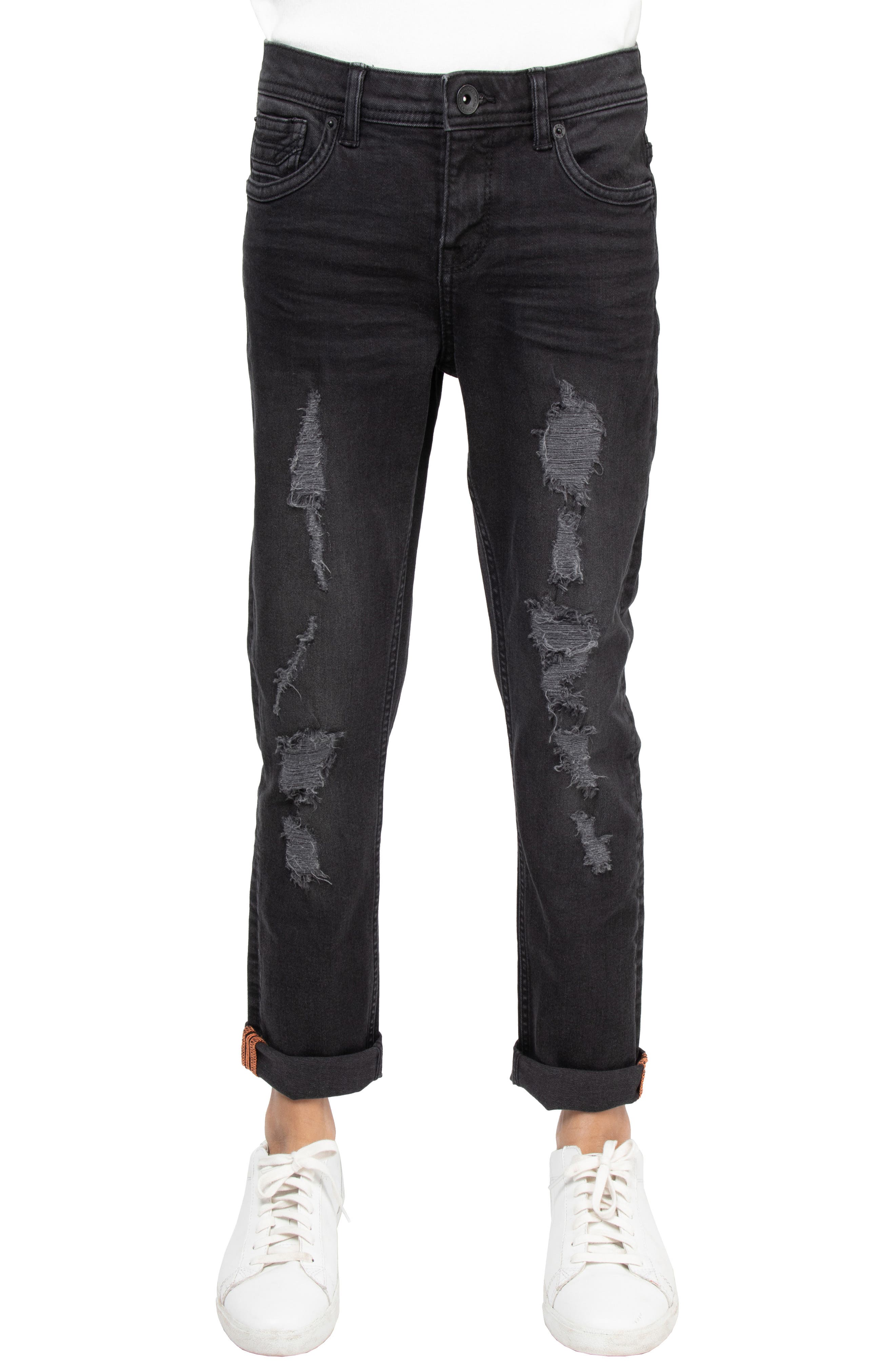 XRAY Kids' Raw X Rip & Repair Distressed Neon Stitch Jeans