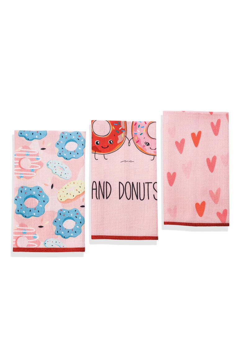 Perfect Pair Set of 3 Kitchen Towels, Main, color, PINK/ RED/ BLUE/ CREAM