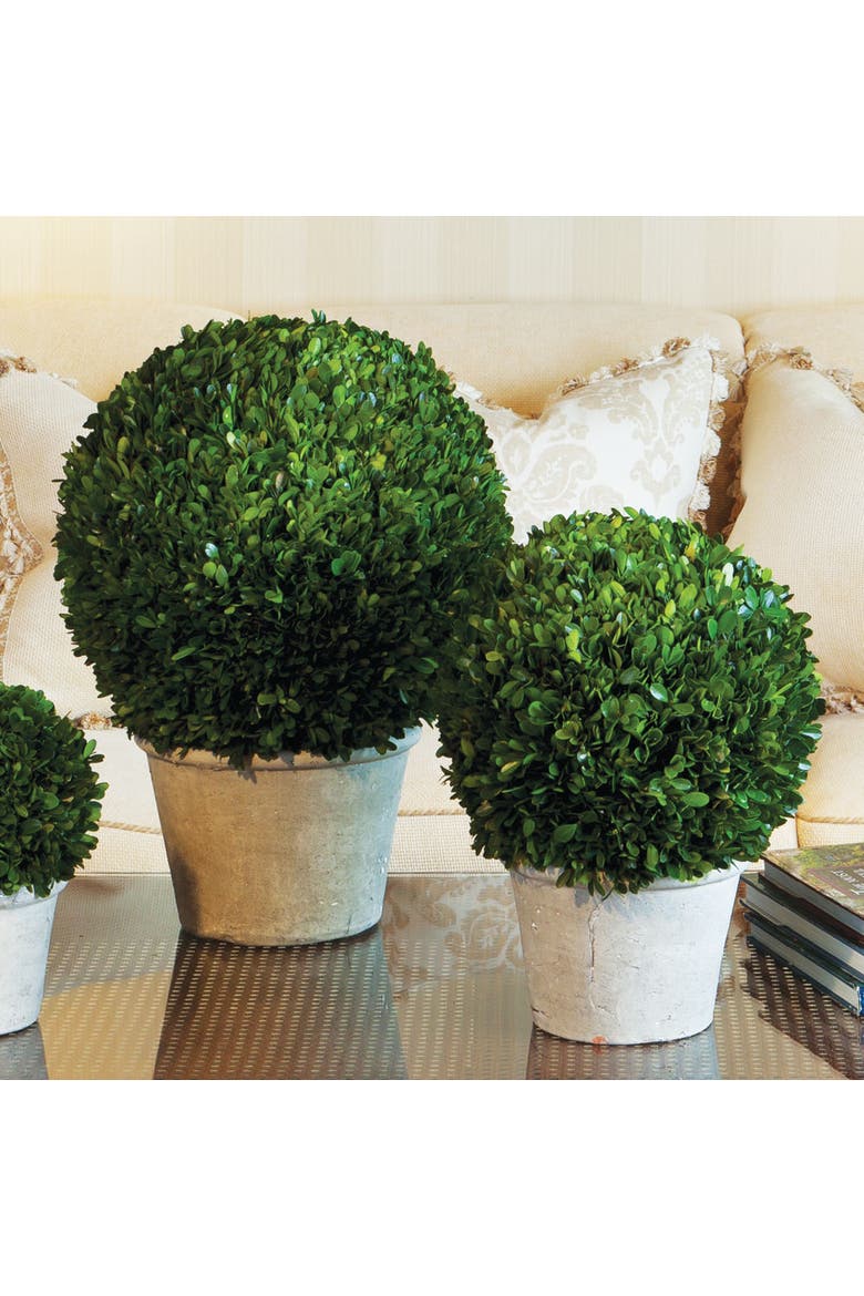 Boxwood 12" Faux (Fake) Ball In Pot, Alternate, color, Green