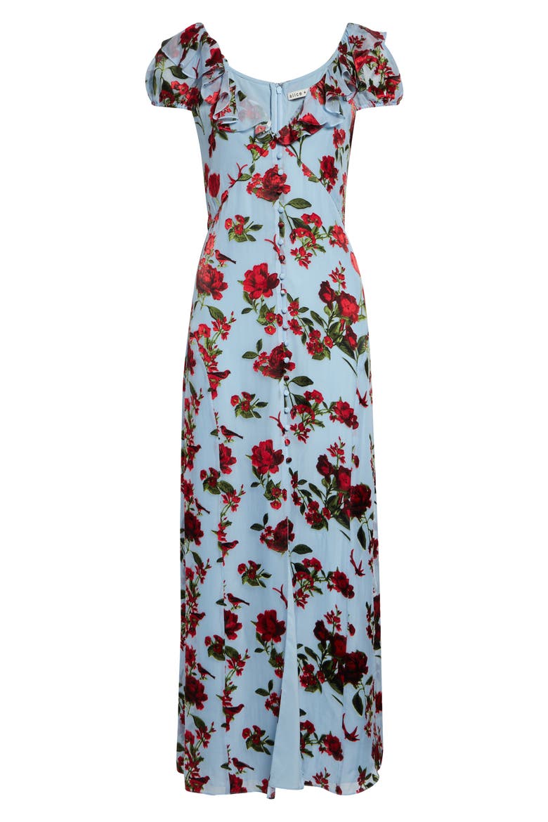 Tara Ruffle Tie Back Maxi Dress, Alternate, color, AMERICAN BEAUTY CAROLINA BLUE