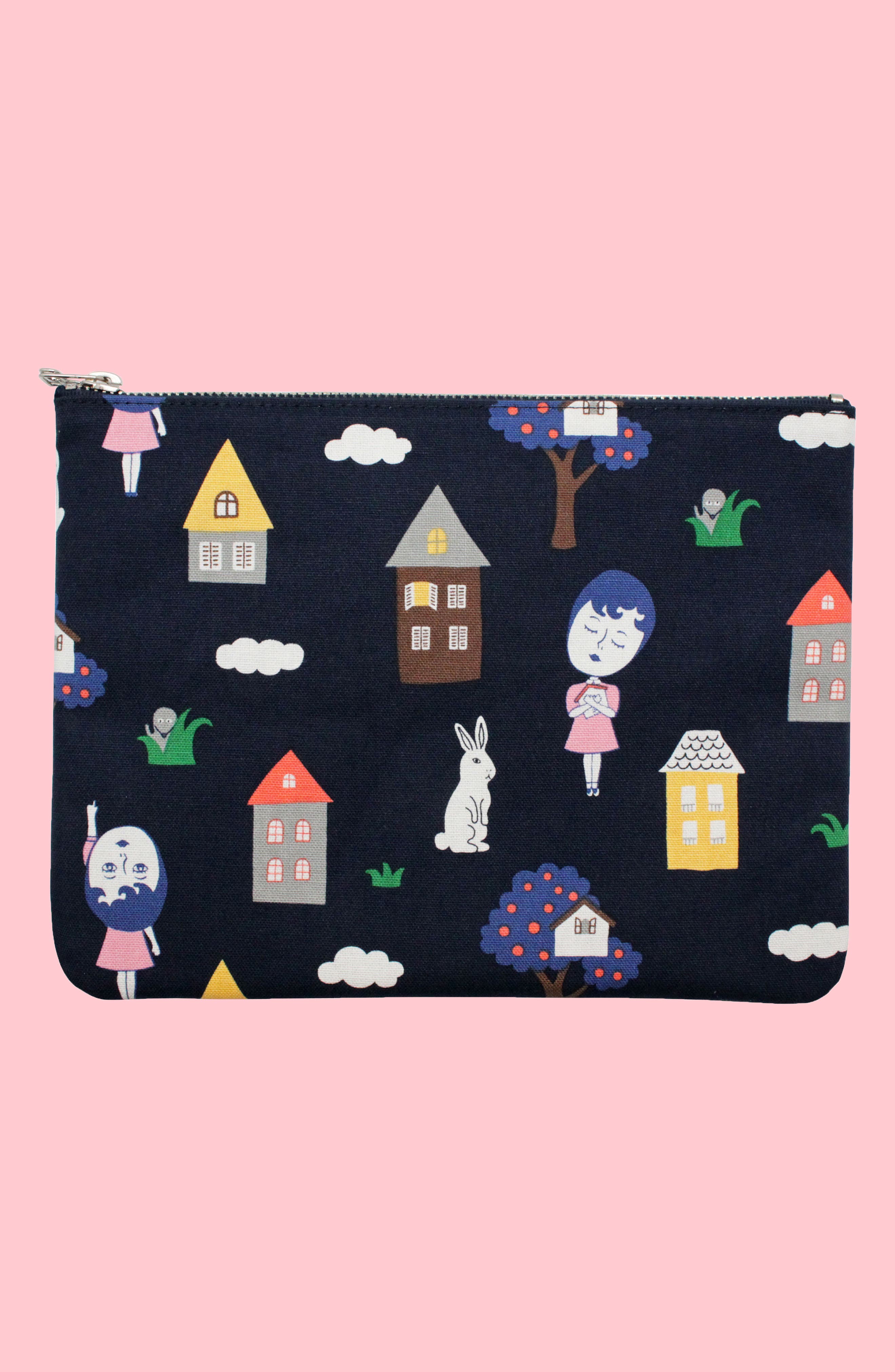 Home of My Heart Coated Canvas Cosmetics Pouch, Main, color, NAVY BLUE