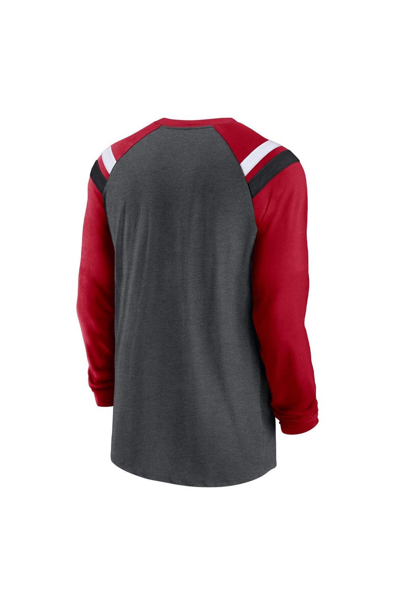 Nike Men's Nike Heathered Charcoal/Red Atlanta Falcons Tri-Blend Raglan Athletic Long Sleeve Fashion T-Shirt, Alternate, color,