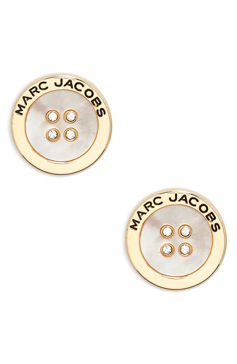 Marc Jacobs The Button Crystal Embellished Stud Earrings, Main, color, Gold/Mop