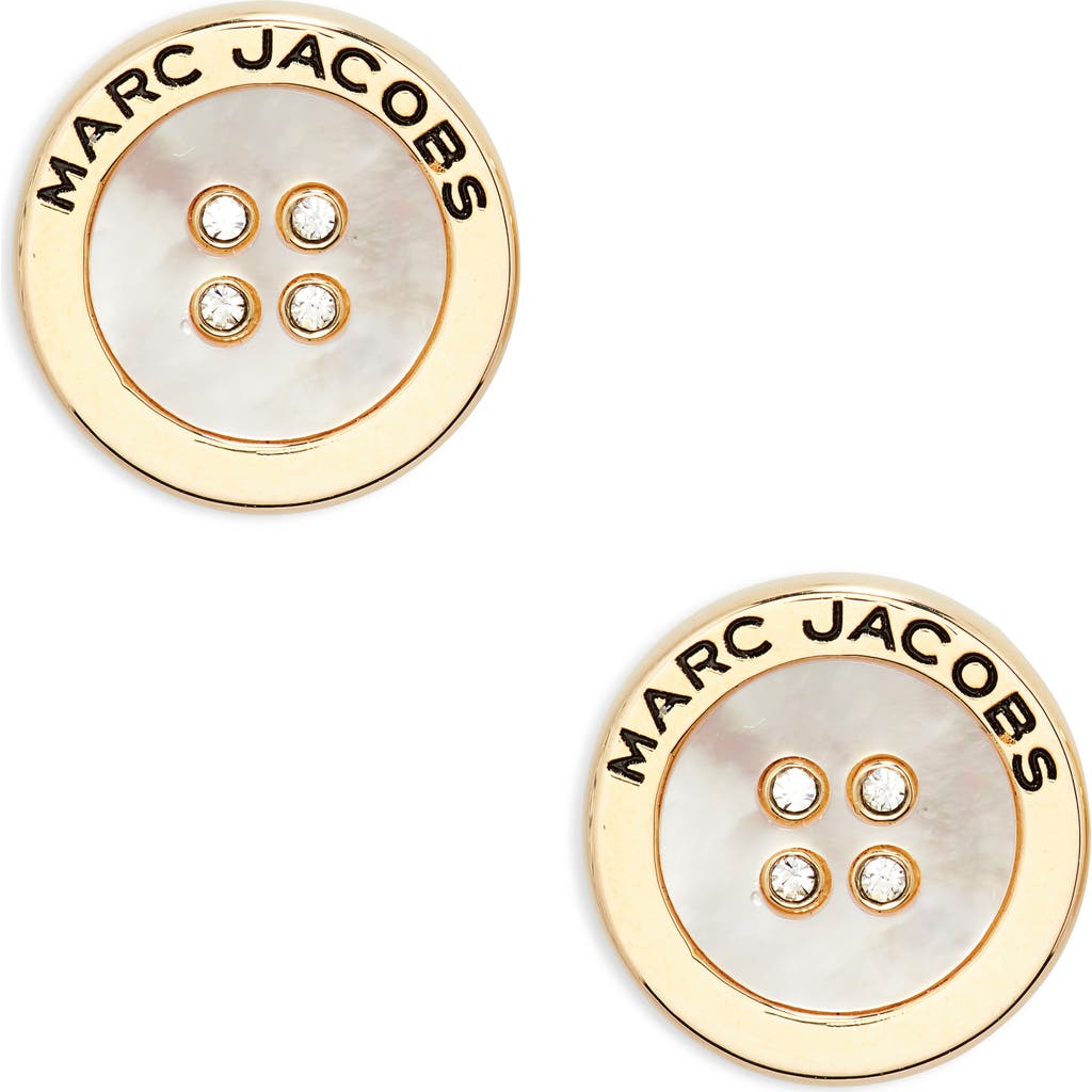 Marc Jacobs The Button Crystal Embellished Stud Earrings In Gold/mop