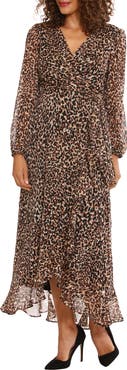 London Times Chiffon Ruffle Long Sleeve Midi Dress