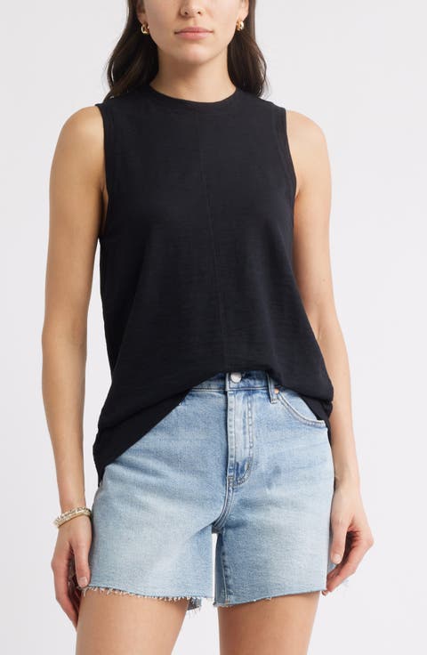 Sleeveless Cotton Blend Crewneck T-Shirt