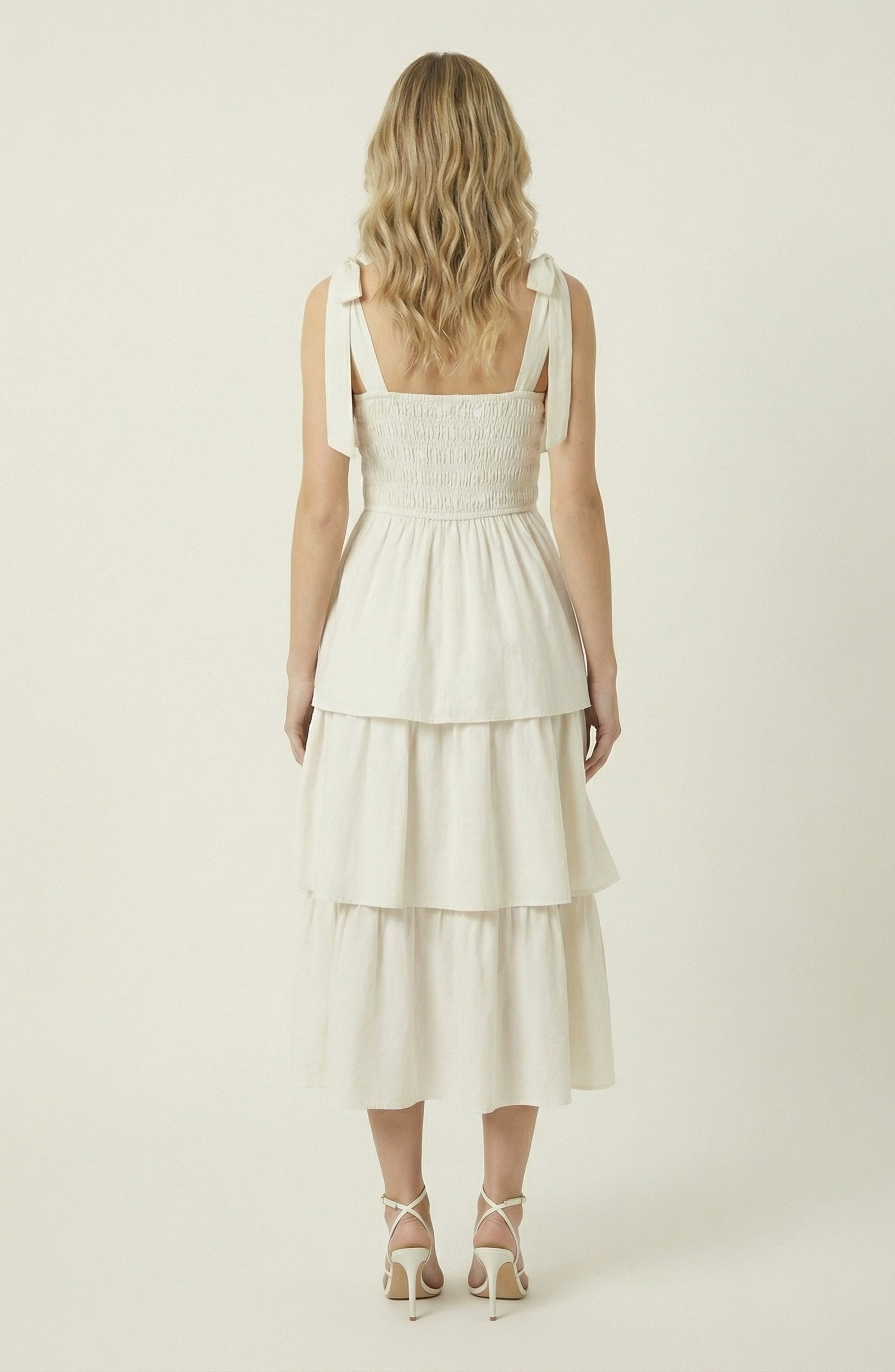 Tiered Smocked Bow-Tie Strap Midi Dress - image 2