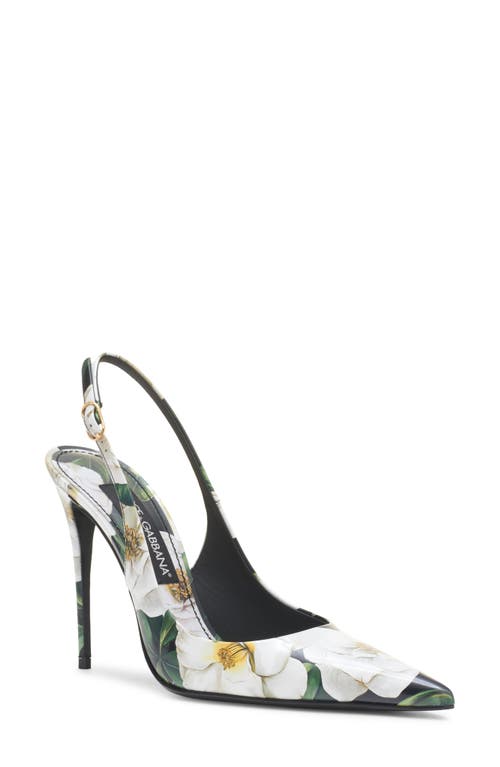 Dolce & Gabbana Printed Leather Slingback Pumps In Gardenia F.nero