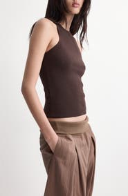 MANGO Cotton Blend Rib Sweater Tank