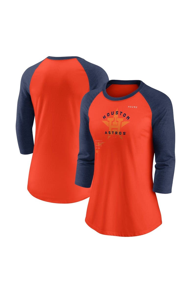 Nike Women's Nike Orange/Navy Houston Astros Next Up Tri-Blend Raglan 3/4-Sleeve T-Shirt, Main, color, 
