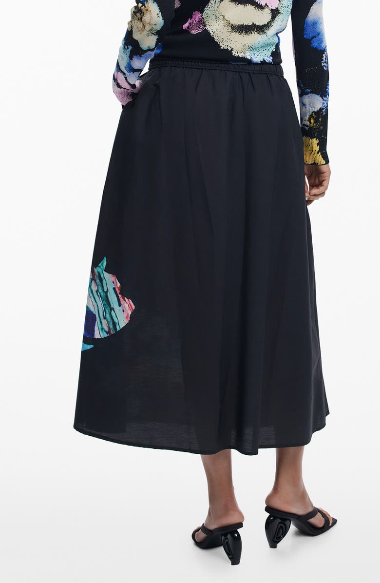 Desigual Floral Print A-Line Skirt, Alternate, color, Black