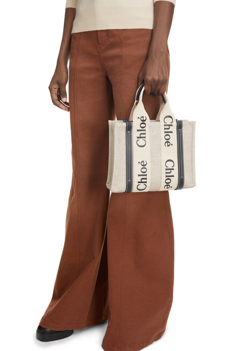 Chloé Mini Woody Logo Strap Canvas Tote, Alternate, color,