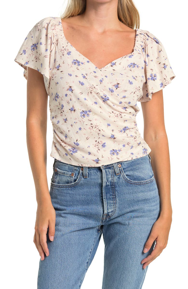 ASTR the Label Flutter Sleeve Faux Wrap Top, Main, color, 