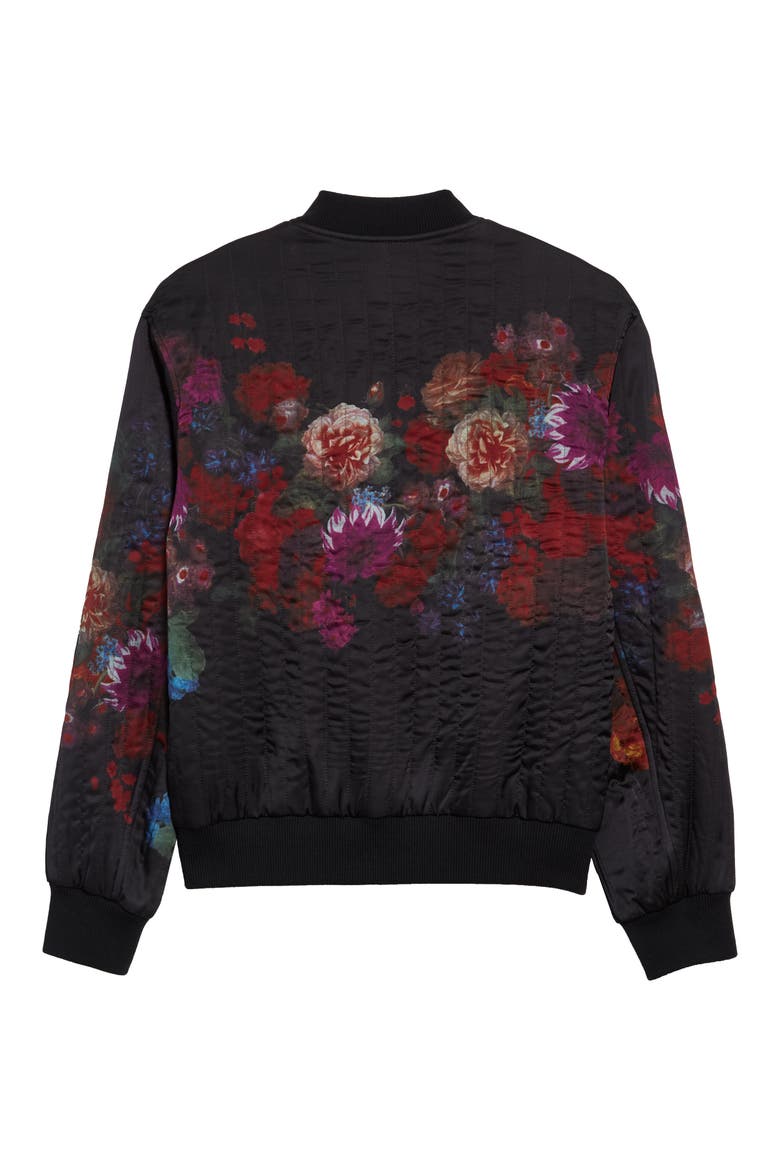 Volker Floral Quilted Bomber Jacket, Alternate, color, BLACK