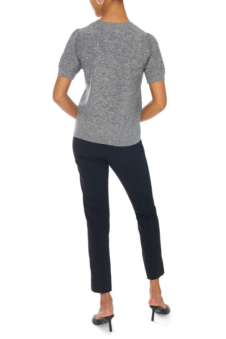 Sequin Puff Sleeve Crewneck Sweater, Alternate, color, MEDIUM HEATHER GREY