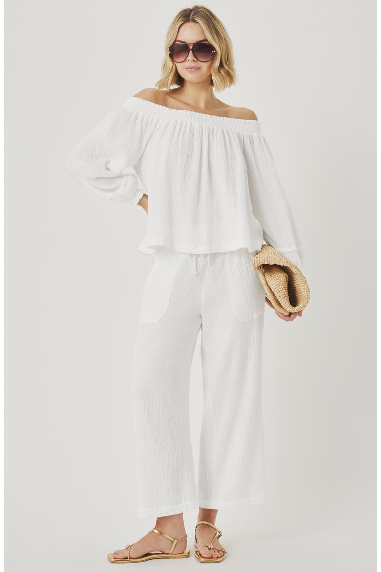 Ava Off the Shoulder Cotton Gauze Top, Alternate, color, WHITE