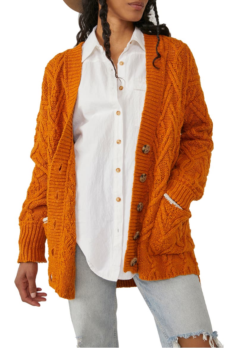 Montana Cable Cotton Cardigan, Main, color, PUMPKIN PIE