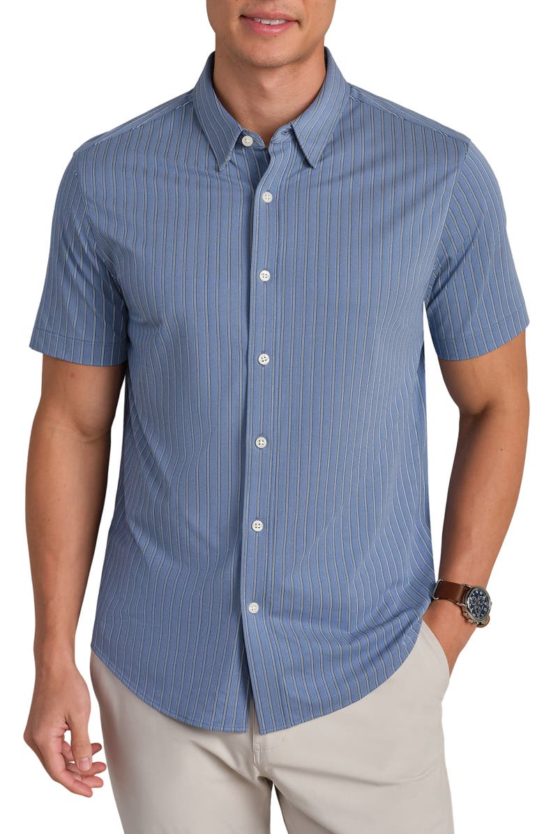 Rhone Commuter Short Sleeve Button-Up Shirt, Main, color, Shale Blue Washed Stripe