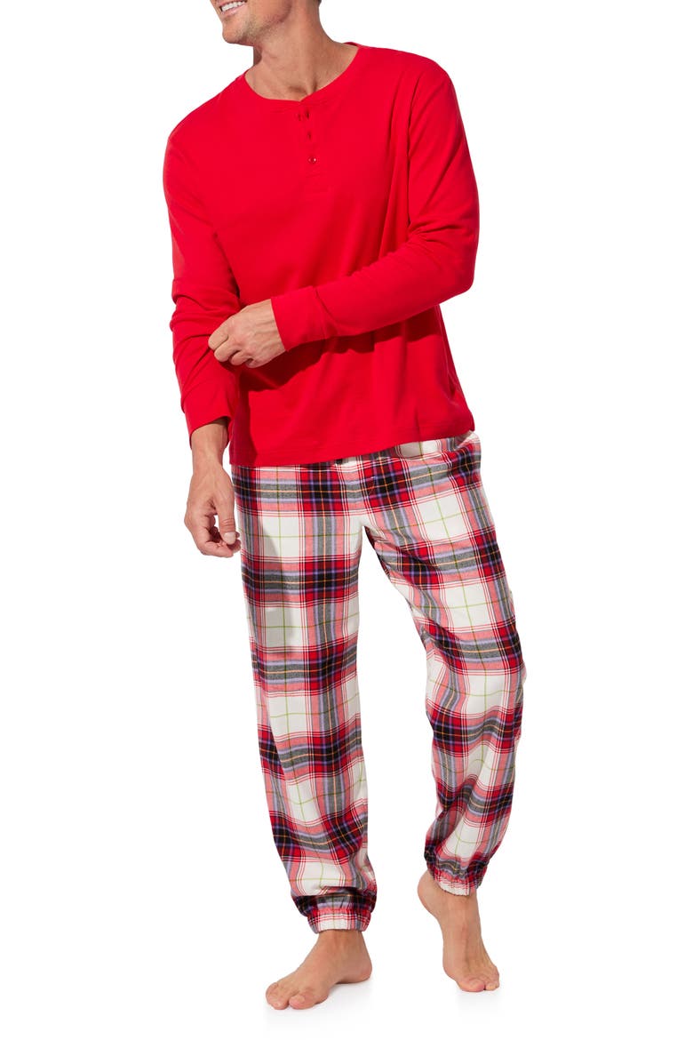Henley Pajama Top and Organic Cotton Flannel Pajama Joggers Set, Alternate, color, EQUESTRIAN PLAID