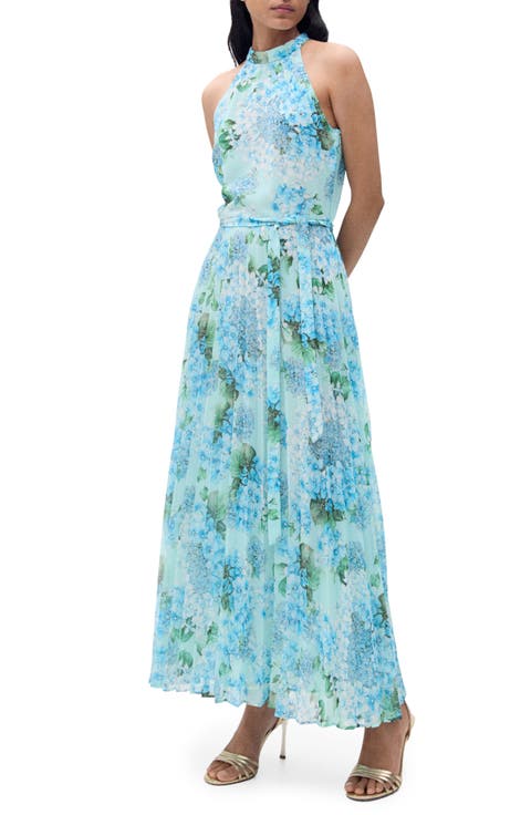 Floral Pleated Chiffon Maxi Dress