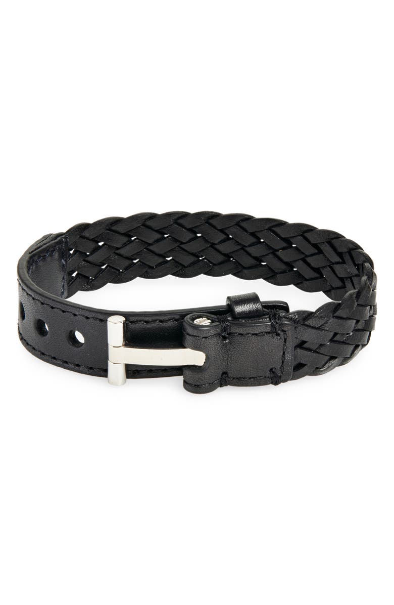 TOM FORD Mens' Woven Leather T Bracelet, Main, color, 1N001 Black