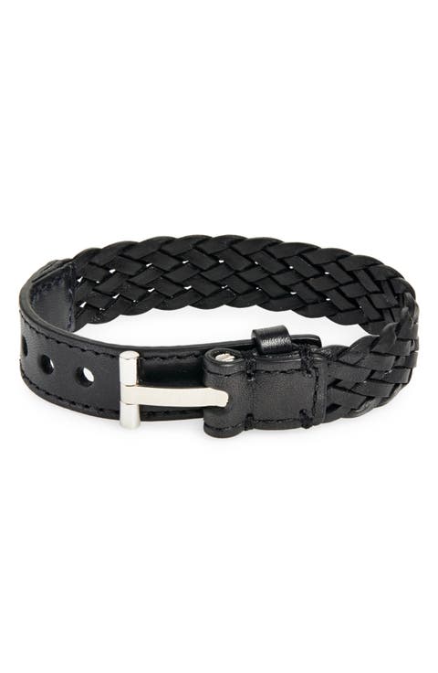 Mens' Woven Leather T Bracelet