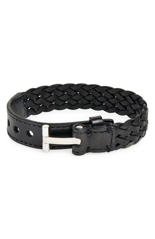 Tom Ford T-lock Interwoven-leather Bracelet In 1n001 Black